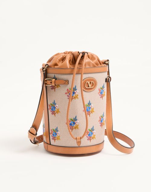 Valentino Garavani - Valentino Garavani Antibes Canvas Embroidered Medium Bucket Bag - Natural/multicolour - Woman - Shoulder Bags